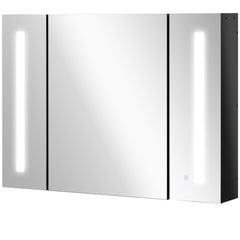 LED Lighted Medicine Cabinet with Mirror, 35.5"W x 25.5"H Wall Mounted Bathroom Cabinet with 3 Cupboards, Memory Function, USB Charge, High Gloss Black