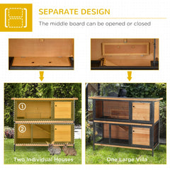 2-Story Large Rabbit Hutch Bunny Cage Wooden Pet House Metal Frame With Rooms, Ramp, No Leak Tray, Feeding Trough, Waterproof Asphalt Roof For Rabbits, Chickens, Ducks, OutdoorIndoor