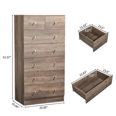 Gray Particleboard With A Textured Melamine Finish, 66*40*131cm, 5+2 Drawer Cabinet, Matte Gold Handles