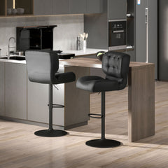Bar Height Bar Stools Set of 2 with Adjustable Seat, Adjustable Swivel Barstools with Thick Padded Cushion and Metal Footrest for Home Bar, Black