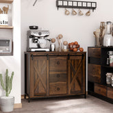 Buffet Cabinet Kitchen Sideboard with Sliding Barn Doors, Brown