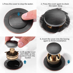 Pop-Up Drain Stainless Steel With Overflow Anti-Clogging For Vessel Sink Lavatory Vanity Sink Drain With Strainer Basket, Oil Rubbed Bronze