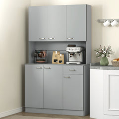 71" Kitchen Pantry Cabinet, Tall Storage Cabinet with Microwave Stand, Modern Kitchen Hutch with Countertop, 6 Doors, Storage Drawer, 3 Adjustable Shelves for Living Room, Dining Room, Gray
