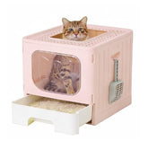 Covered Cat Litter Box, Large Foldable Cat Litter Box With Cat Litter Scoop Easy-to-clean Drawer Design