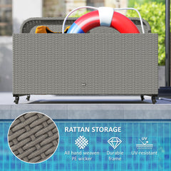 Rattan Pool Float Storage Organizer With Wheels, Mixed Gray