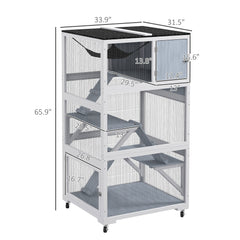 Catio, Outdoor Cat Enclosure House on Wheels with Hammock, Gray