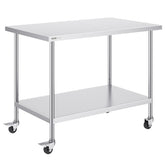 Stainless Steel Work Table 30 X 48 X 38 Inch, With 4 Wheels, 3 Adjustable Height Levels, Heavy Duty Food Prep Worktable For Commercial Kitchen Restaurant, Silver