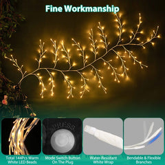 Lighted Birch Garland, 7.87ft 144 LED Warm White Lights With 8 Modes, Remote & Timer, IP45 Waterproof Flexible Branches For Home Decor