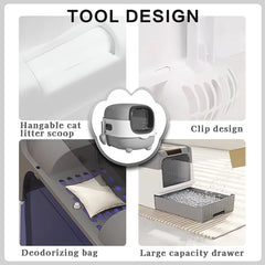 Gray-White Contrast Fully Enclosed Cat Litter Box, Sterilization Odor Lock Anti-Tracking Cat Potty For Home Use