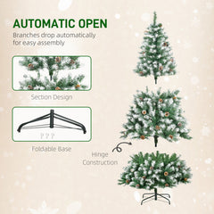 6ft Unlit Snow-Dusted Full Fir Artificial Christmas Tree with Realistic Branches, 61 Pine Cones and 800 Tips