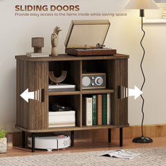 35.4" Sideboard Buffet Cabinet with Storage, Nordic Coffee Bar Cabinet with Slatted Tambour Doors and Metal Legs, Walnut