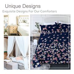 3pc Dark Blue Floral Bedding Comforter Set Including 1 Comforter Set And 2 Pillowcases Suitable For All Seasons