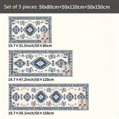 Blue And White Retro Ethnic Style Kitchen Carpet Three-piece Set Niche Artistic Texture Infuses Retro Ritual Feeling For Kitchen Space Non-slip Easy-to-clean And Also Produces A Piece Of Cashmere-like