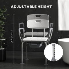 3-in-1 Shower Chair with Back and Arms, Height Adjustable Bedside Commode, Raised Toilet Seat with Non-Slip Rubber Foot Pad for Seniors, Disabled, White