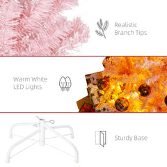 6 FT Tall PreLit Artificial Christmas Tree with Realistic Branches, 250 Warm White LED Lights and 1000 Tips, Pink