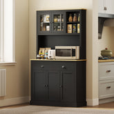 Freestanding Kitchen Cabinet, 71" Tall Pantry Cabinet, Modern Hutch with Wide Countertop, Adjustable Shelves, Black