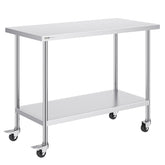 Stainless Steel Work Table 24 X 48 X 38 Inch, With 4 Wheels, 3 Adjustable Height Levels, Heavy Duty Food Prep Worktable For Commercial Kitchen Restaurant, Silver