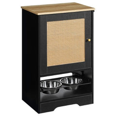 Feeding Station With 1 Storage Cabinets, Pet Feeding Station With 2 Elevated Dog Bowls, Side Hooks, Anti-tip Kit, Hidden Pet Feeder Station For Feeding Watering, Black