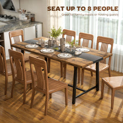 Industrial Kitchen Table for 8 People, 70.9" Long Dining Table with Large Tabletop and Steel Legs for Dining Room, Brown