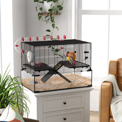 31" Hamster Cage with Tube and Tunnel, Deep Glass Bottom
