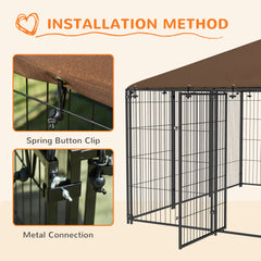 6.9' x 6.9' x 5' Outdoor Dog Kennel with Canopy Garden Playpen Fence Crate Enclosure Cage Rotating Bowl, Coffee