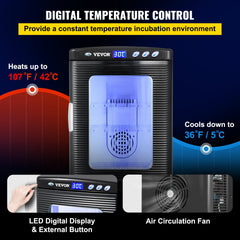 Black Reptile Incubator 25L Scientific Lab Incubator Digital Incubator Cooling And Heating 5-42°C Reptile Egg Incubator 12V/110V Work For Small Reptiles