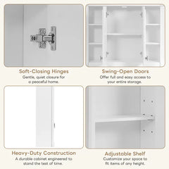 36'' X 28'' Medicine Cabinet, Wall Mounted Bathroom Storage Cabinet, With 1 Adjustable Shelf, Wall-Mounted Medicine Cabinet For Bathroom, Soft-Closing Hinges, Swing-Open Doors
