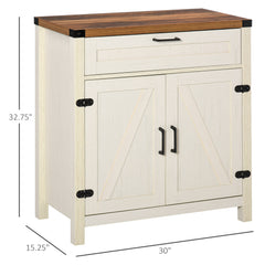 Modern Farmhouse Sideboard with Storage, Buffet Cabinet with 2 Barn Doors and Drawer for Dining Room, Distressed White