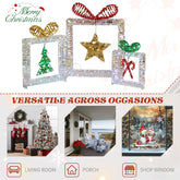 Set Of 3 Lighted Iridescent Cut-out Gift Box Christmas Decorations, Pre-lit Holiday Decor With 357 White LED Lights For Xmas Outdoor Indoor Decor Lighted Holiday Displays