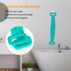 Silicone Back Scrubber Belt For Shower Exfoliating Foaming Body Wash Strap Brush Bristles Massage Dots With Adhesive Hook