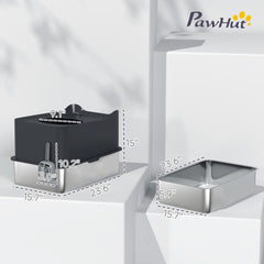 Extra Large Stainless Steel Litter Box, Enclosed Cat Litter Box with Scoop, Top Entrance, Non-slip Pads, Black