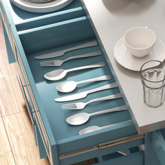 Rolling Kitchen Island with Stainless Steel Top, 2 Drawers, Spice, Knife and Towel Rack and Cabinets, Teal Blue