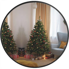 Black 16 Inches Metal Round Bathroom Mirror
