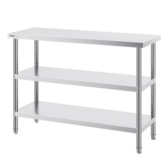 Stainless Steel Food Prep Table, 18 X 48 X 34 Inch Commercial Kitchen Worktable, With 2 Adjustable Undershelf, Heavy Duty Prep Table Metal Work Table For BBQ, Kitchen, Home, And Garage