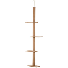 PawHut Floor-to-Ceiling Cat Tree Cat Climbing Tower With Sisal-Covered Scratching Posts Natural Cat Tree Activity Center For Kittens Cat Tower Furniture, Brown