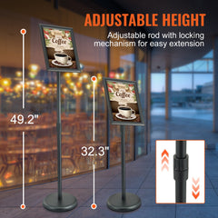 Pedestal Sign Holder, 8.5 X 11 Inch Vertical And Horizontal Adjustable Poster Stand, Heavy-Duty Floor Standing Sign Holder With Round Base For Display, Advertisement, And Outdoor, Black