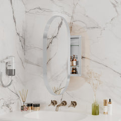 20x34 Inch Oval Recessed Metal Frame Bathroom Wall Cabinet With Mirror And Adjustable Shelves Unavailable Platforms- Temu