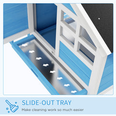 48" Wooden Rabbit Hutch Bunny Cage with Waterproof Asphalt Roof, Fun Outdoor Run, Removable Tray and Ramp, for Rabbits, Chickens, Ducks, Light Blue