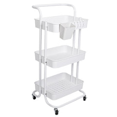 Black-White Color Options 1Pc 3 Tier Rolling Utility Cart Movable Storage Organizer With Mesh Baskets Lockable Wheels 360 Degree Rotatable Hanging Box Hooks Bedroom Bathroom Kitchen