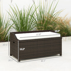 Outdoor Wicker Storage Bench With Storage & Cushion, Cream White