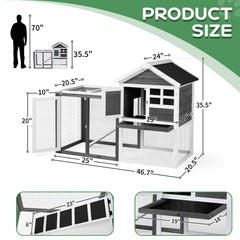 House Type With Ladder Gray Fir Wood Chicken Rabbit Cage