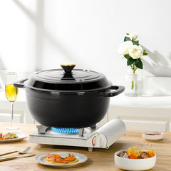 6QT Cast Iron Dutch Oven With Lid - Black Enamel Cooking Pot For Stovetop, Oven, Camping - Includes 2 Silicone Heat-Resistant Gloves