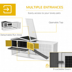 Rabbit Hutch 2-Story Bunny Cage, Guinea Pig Cage Indoor Outdoor, Small Animal House with Slide Out Tray, for Rabbits, Chickens, Ducks, 61.5" x 23" x 27", Light Gray