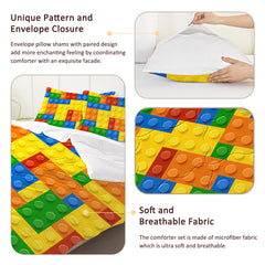3pcs Funny Dot Building Blocks Comforter Set Colorful Bricks Thin Bedding Duvet Game Summer Quilt Set Twin Full Size
