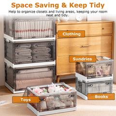 2 Packs Foldable Storage Bins Collapsible Storage Box Organizer Stackable Toy Container With Double Doors Top Lid Rolling Wheels For Clothes Toys Books