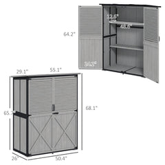 Wood Storage Shed, Outdoor Garden Shed With Asphalt Roof, 2 Shelves, Lockable Doors And Adjustable Feet, Gray