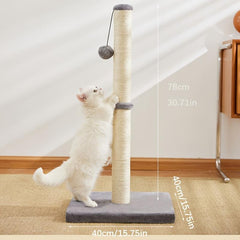 Durable Sisal Rope With Hanging Ball Toy Cat Scratching Post Indoor Space Saving Stable Base Promote Cat Claw Health And Fun Exercise