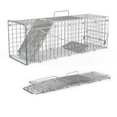 2Pcs 24X7.48X8.27IN Folding Humane Live Animal Trap Cages Easy To Catch And Release Foldable Cat Trap Galvanized Steel For Small Cats Squirrels Rabbits Hedgehog Chipmunk