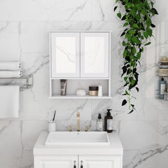 Bathroom Wall Cabinet With Double Mirror Doors And Shelves