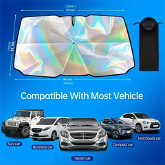 Upgraded U.S. General Purpose Version Rainbow Umbrella Car Windshield Sunshade - UV Blocking, Heat Insulating, Scratch Resistant Handle, 10 Layer Fabric, Foldable Sun Visor, 55x31.5 Inches - Univ